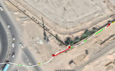 Satellite map of the inspected pipeline route with anomalies marked